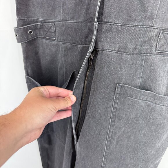 ATWYLD Women L Uniform Jumpsuit Black Denim Short Sleeve Utility Pockets Adjust - Picture 3 of 12
